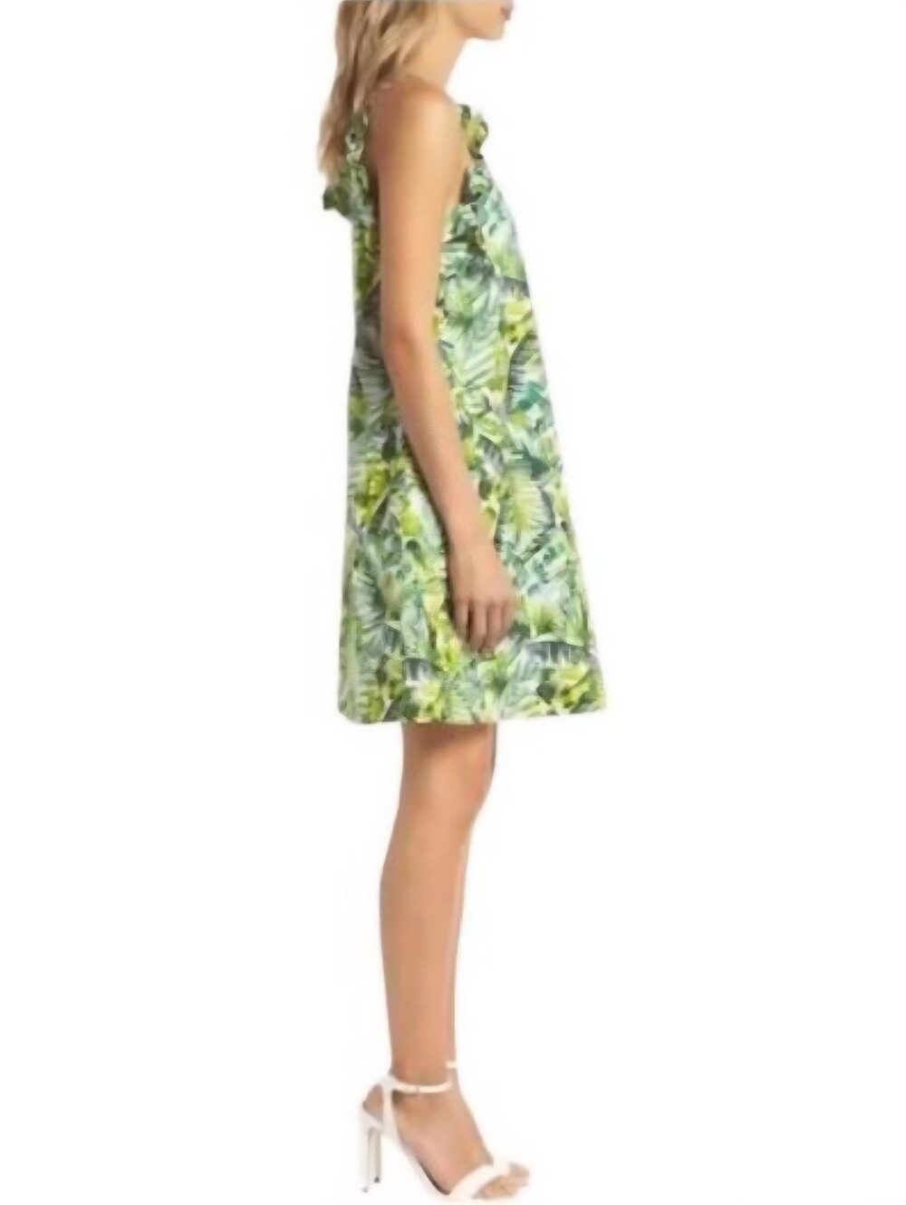 Clover And Sloane 100% Cotton Green Palm Leaf Dress Women's Small S Lined Ruffle - Picture 2 of 9